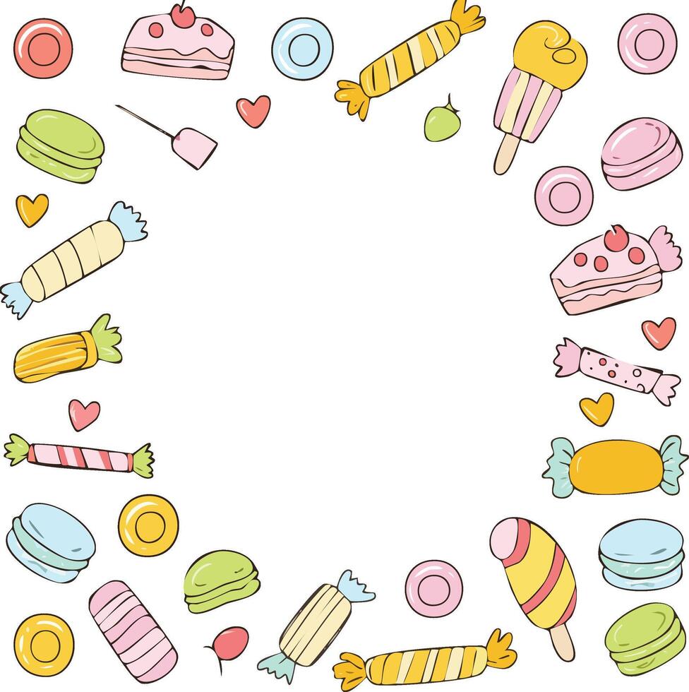 cute various sweets and candies pattern with copy space vector