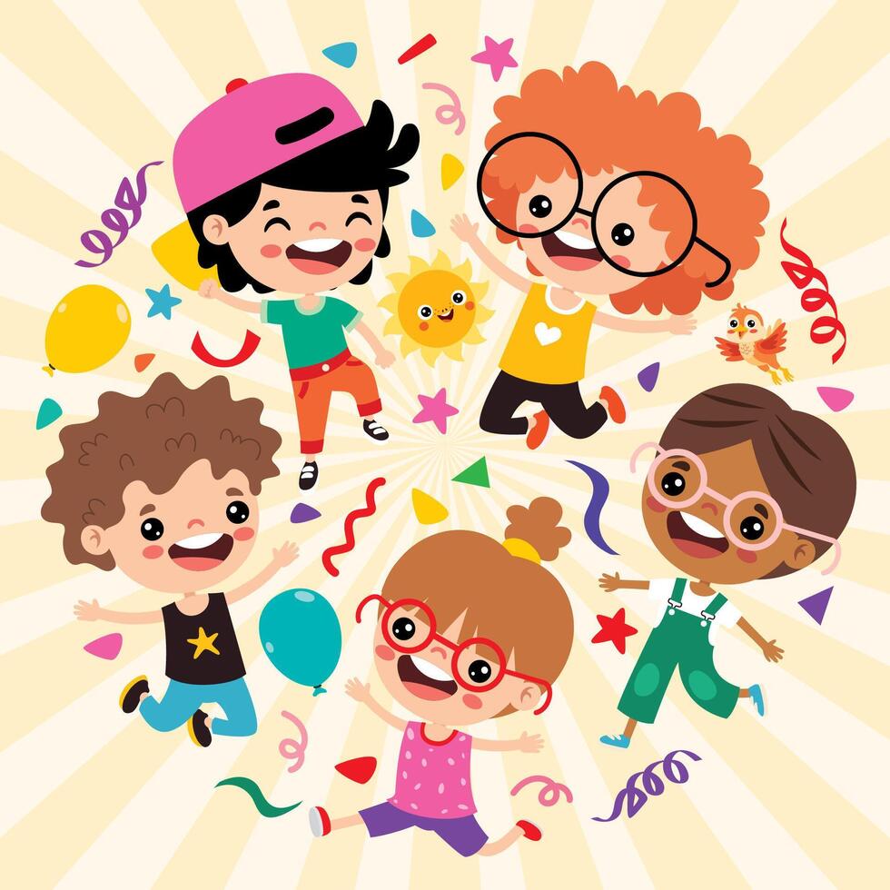 Group Of Happy Kids Jumping vector