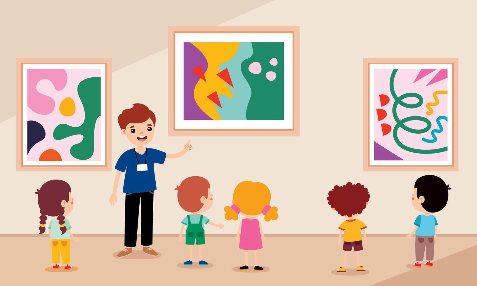 Cute Children At A Museum vector