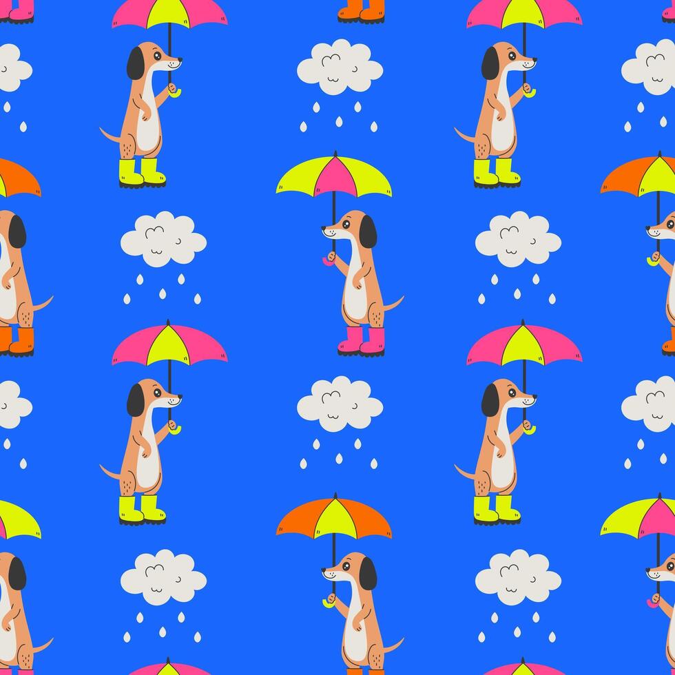 Dachshund Dog Umbrella Seamless Pattern vector