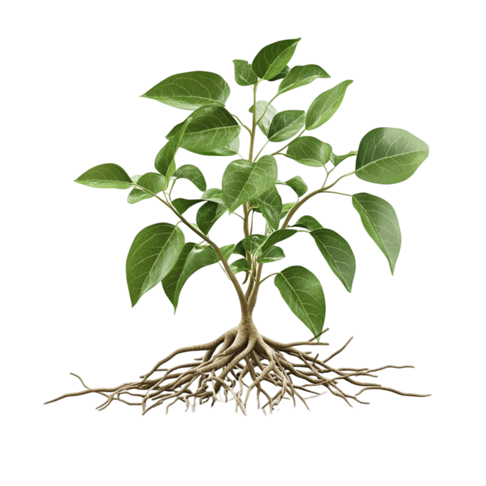 Lush Green Plant with an Extensive Root System png