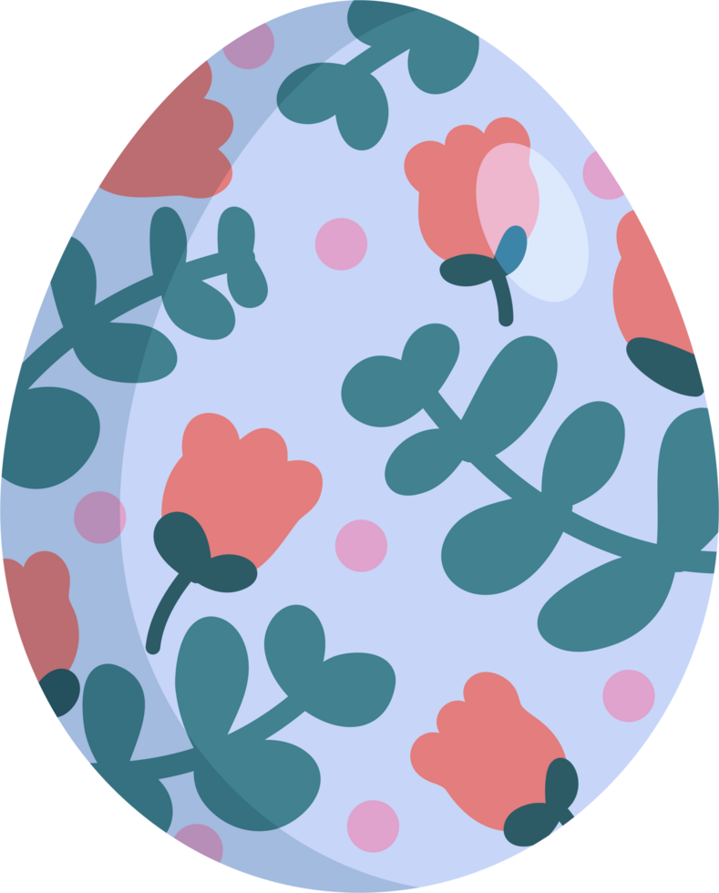 easter egg with flowers and leaves on transparent background with blue and red color png