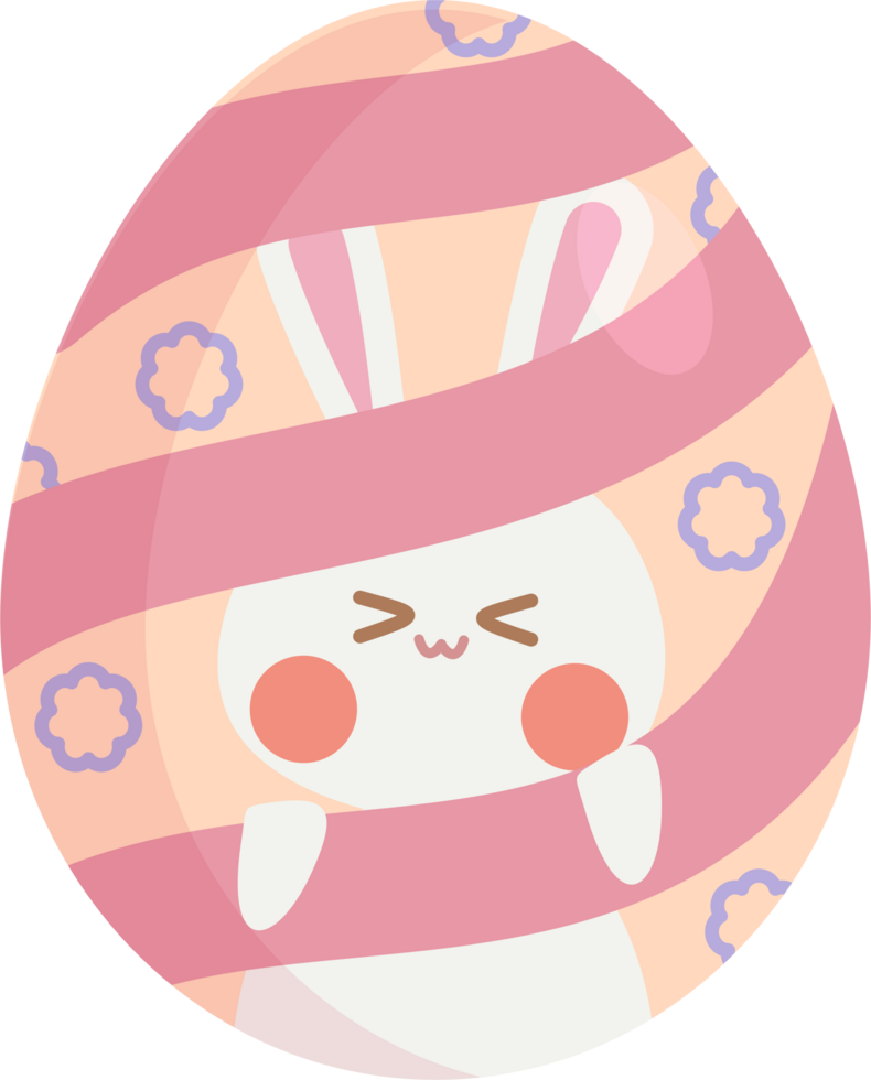 colorful soft pastel easter egg with bunny and ribbon on transparent background png