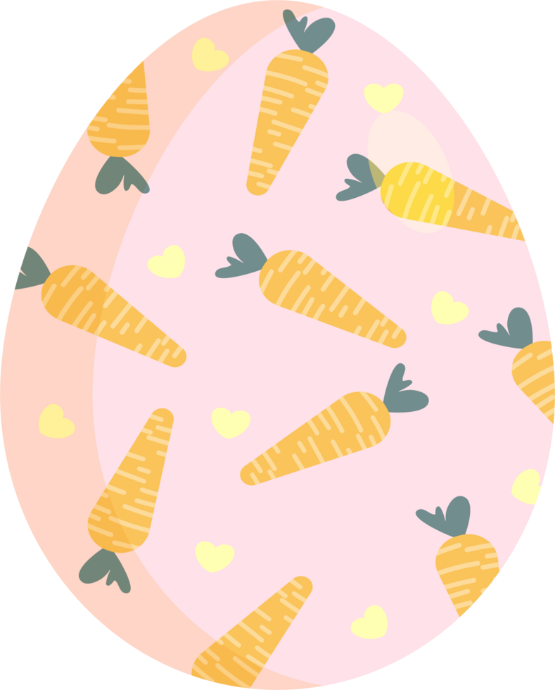easter egg with carrot and leaves with soft pastel color pink on transparent background png