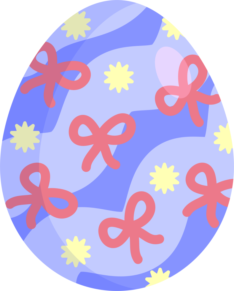 easter egg with cute bow and stars on transparent background with purple blue pink color png