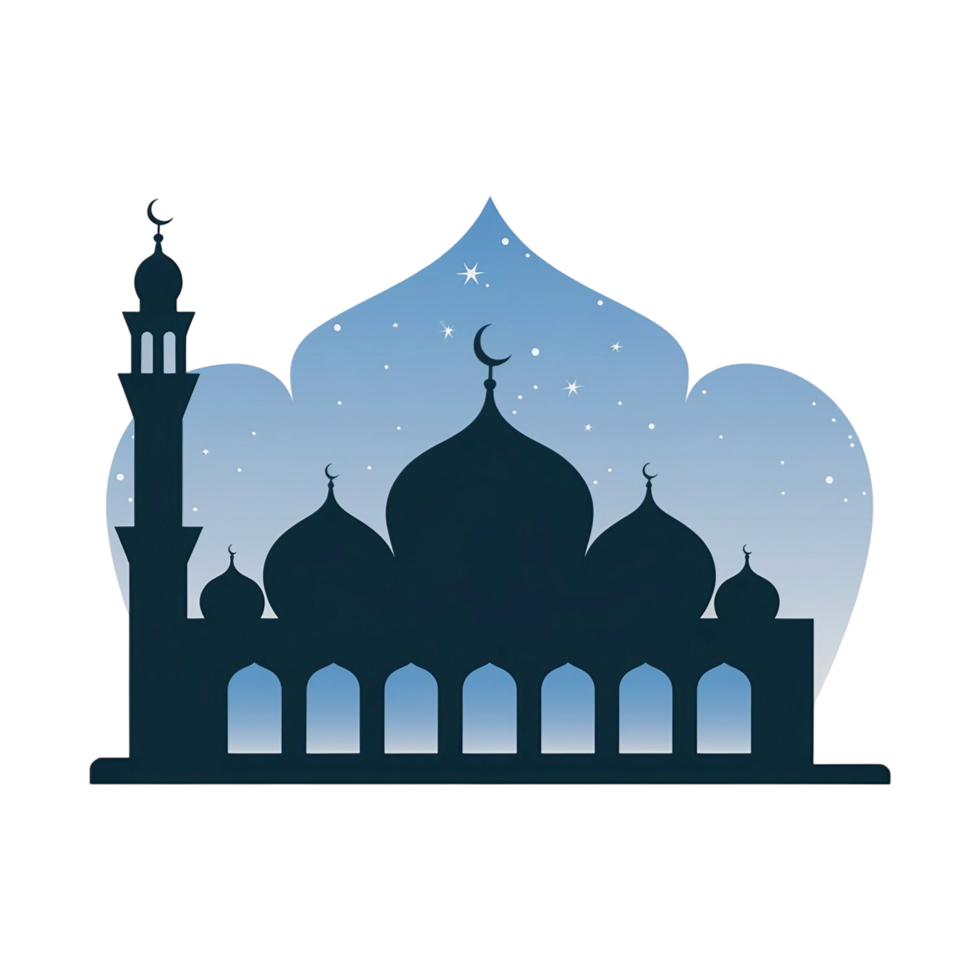 silhouette of a mosque with a minaret and multiple domes png