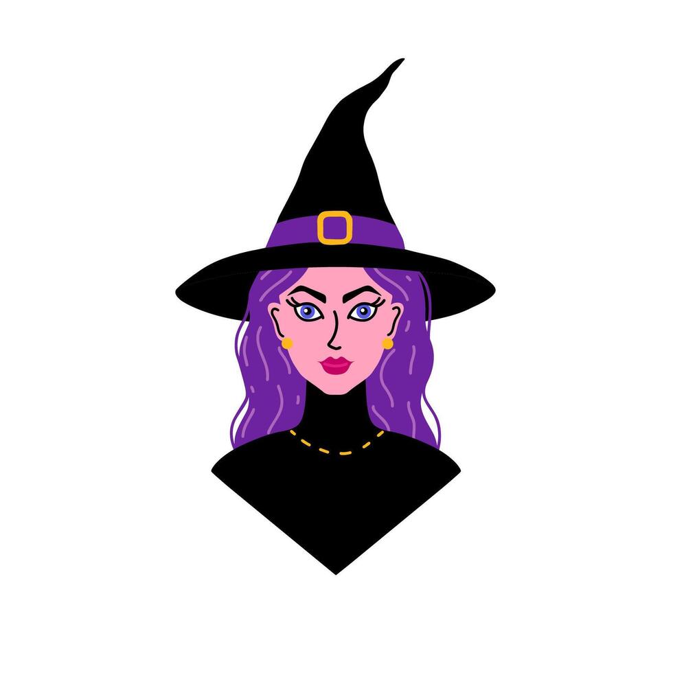 Portrait of young witch in doodle style on a white background. vector