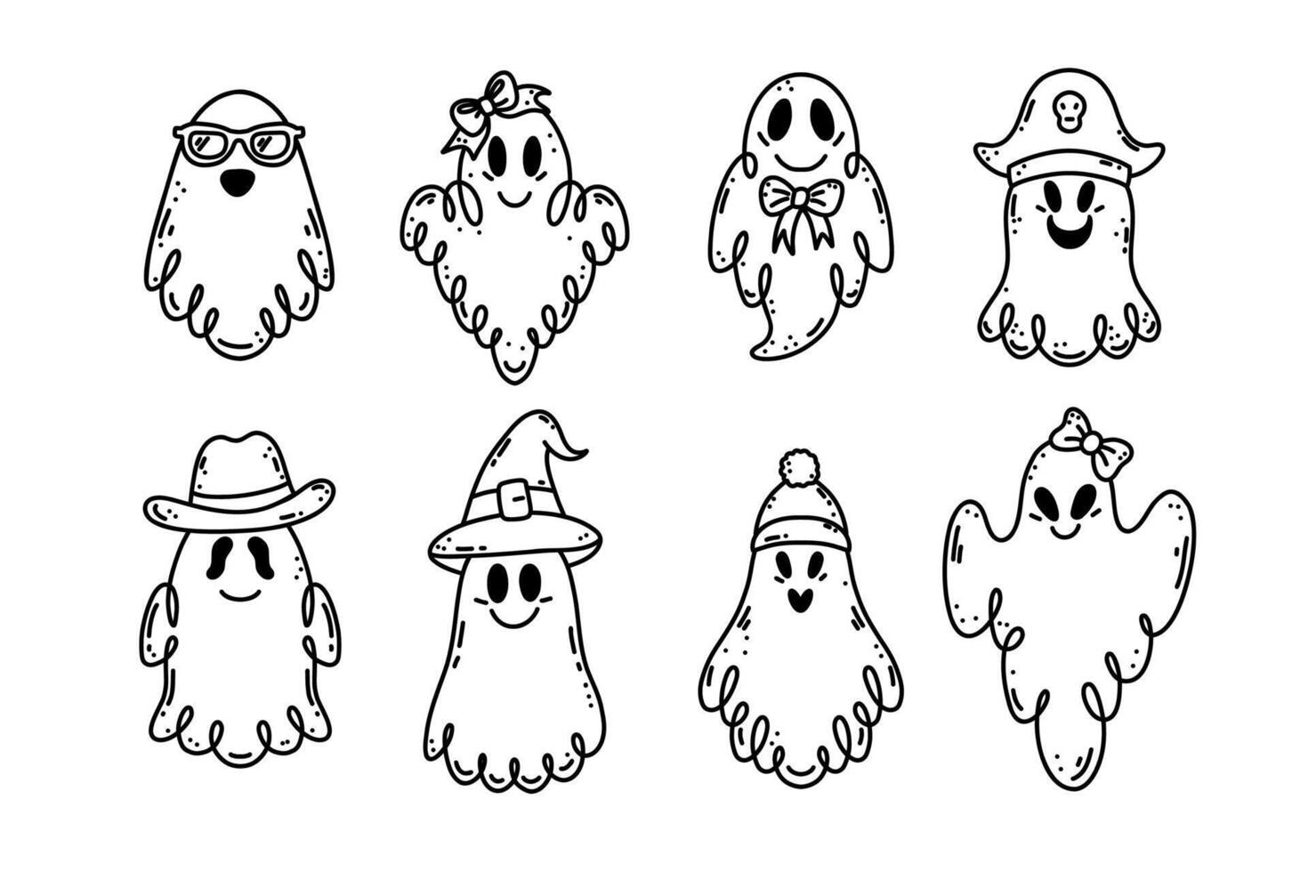 Collection of ghosts in doodle style. vector