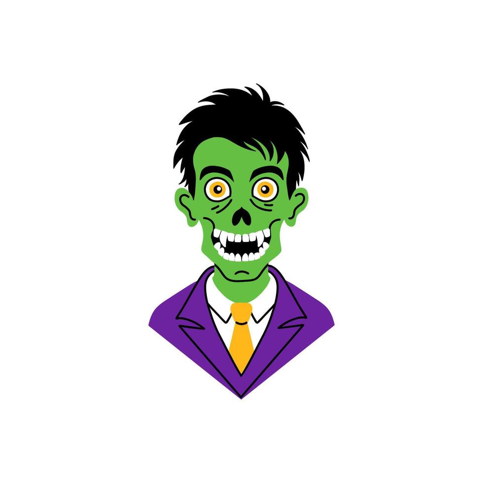 Portrait of a cheerful zombie in doodle style on a white background. vector