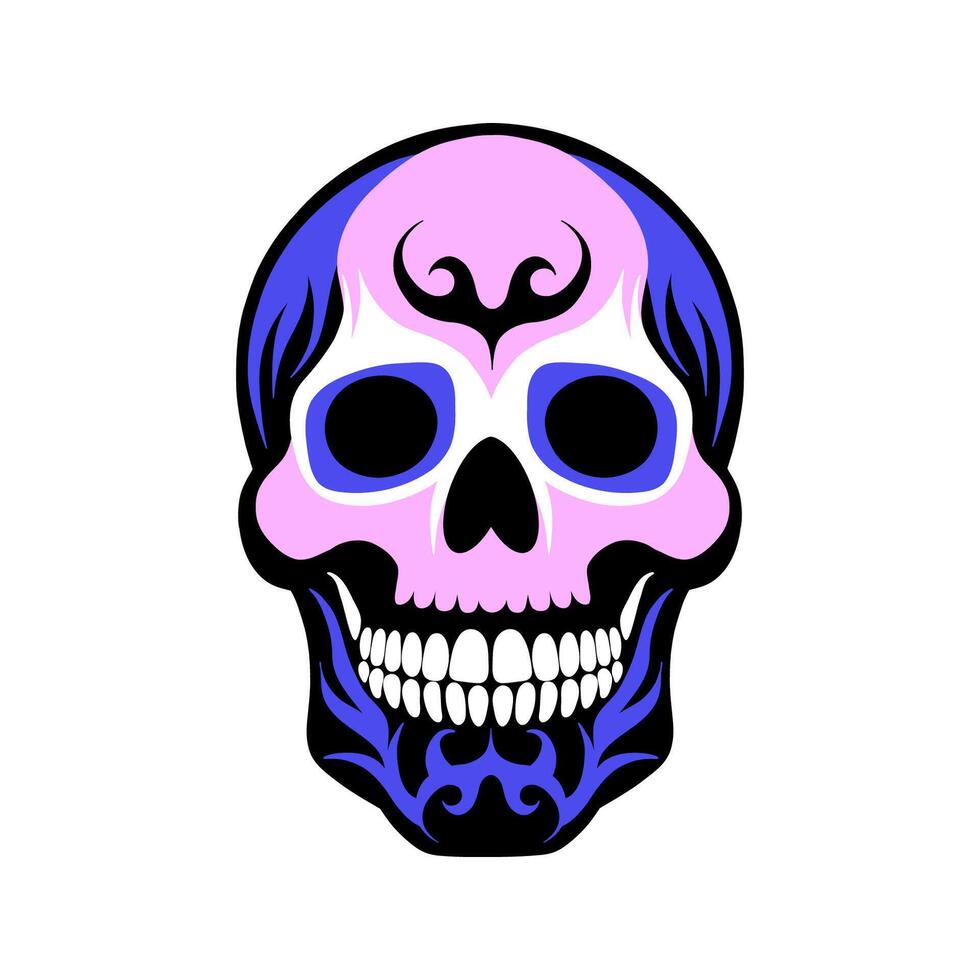 Multicoloured cheerful smiling skull on white background. vector