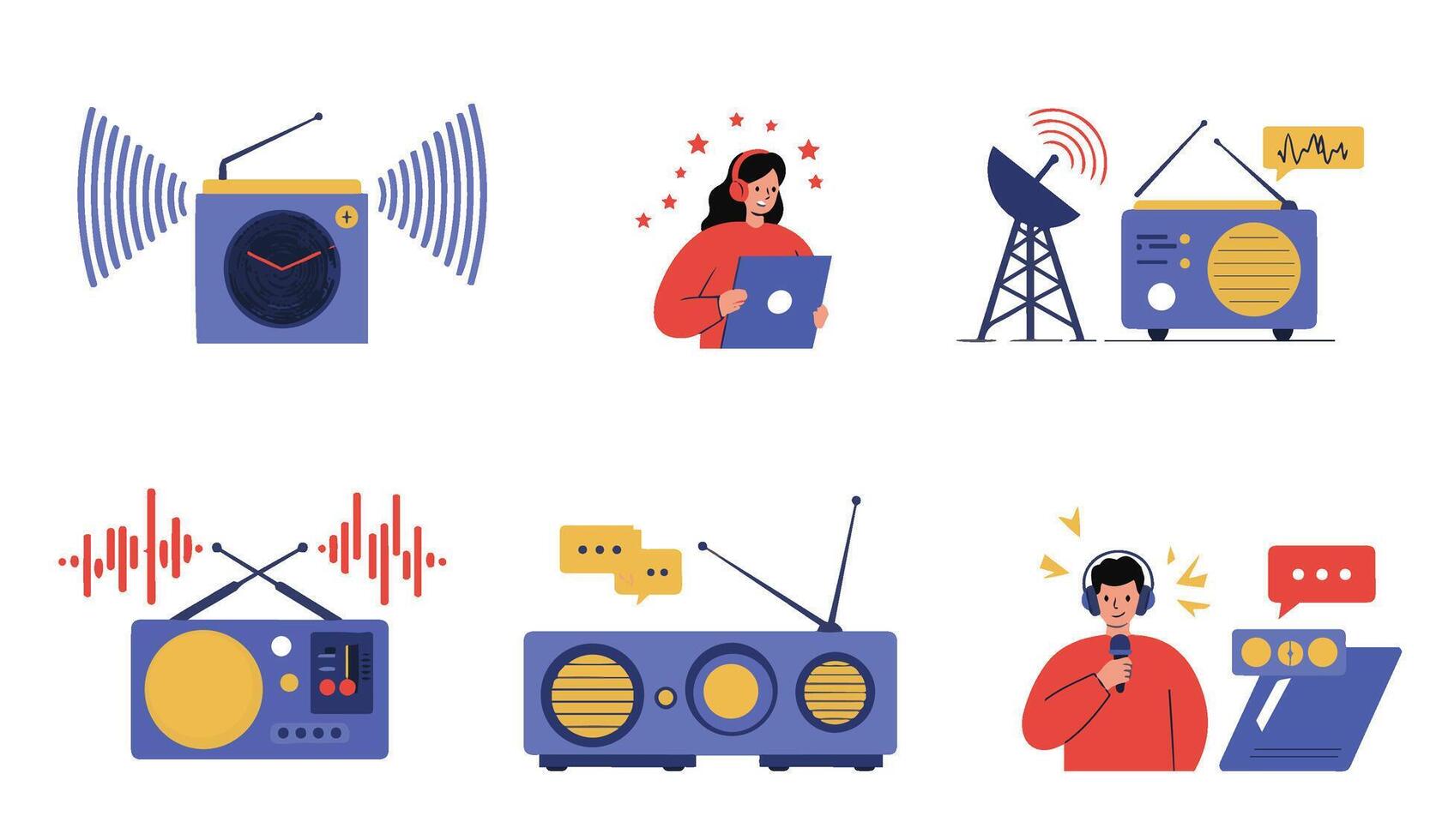 WBroadcasting Celebration Cute Radio Illustration with Smile Design vector