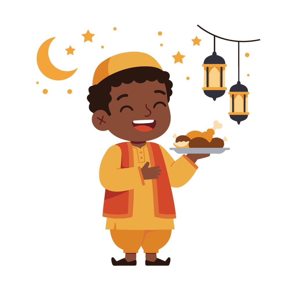 Islamic Festive Atmosphere with Ramadan Lanterns and Delicious Food vector