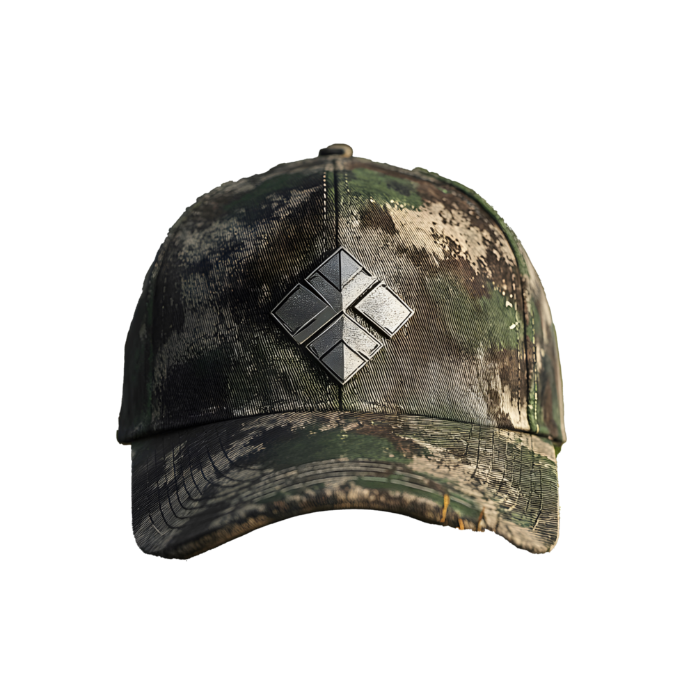 Stylish Camo Baseball Cap with Subtle Logo Design png