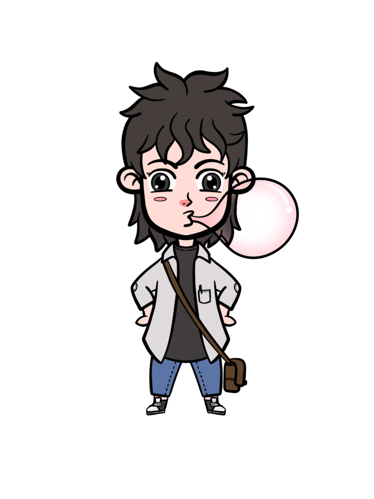 A cartoon character with a pink bubble gum png