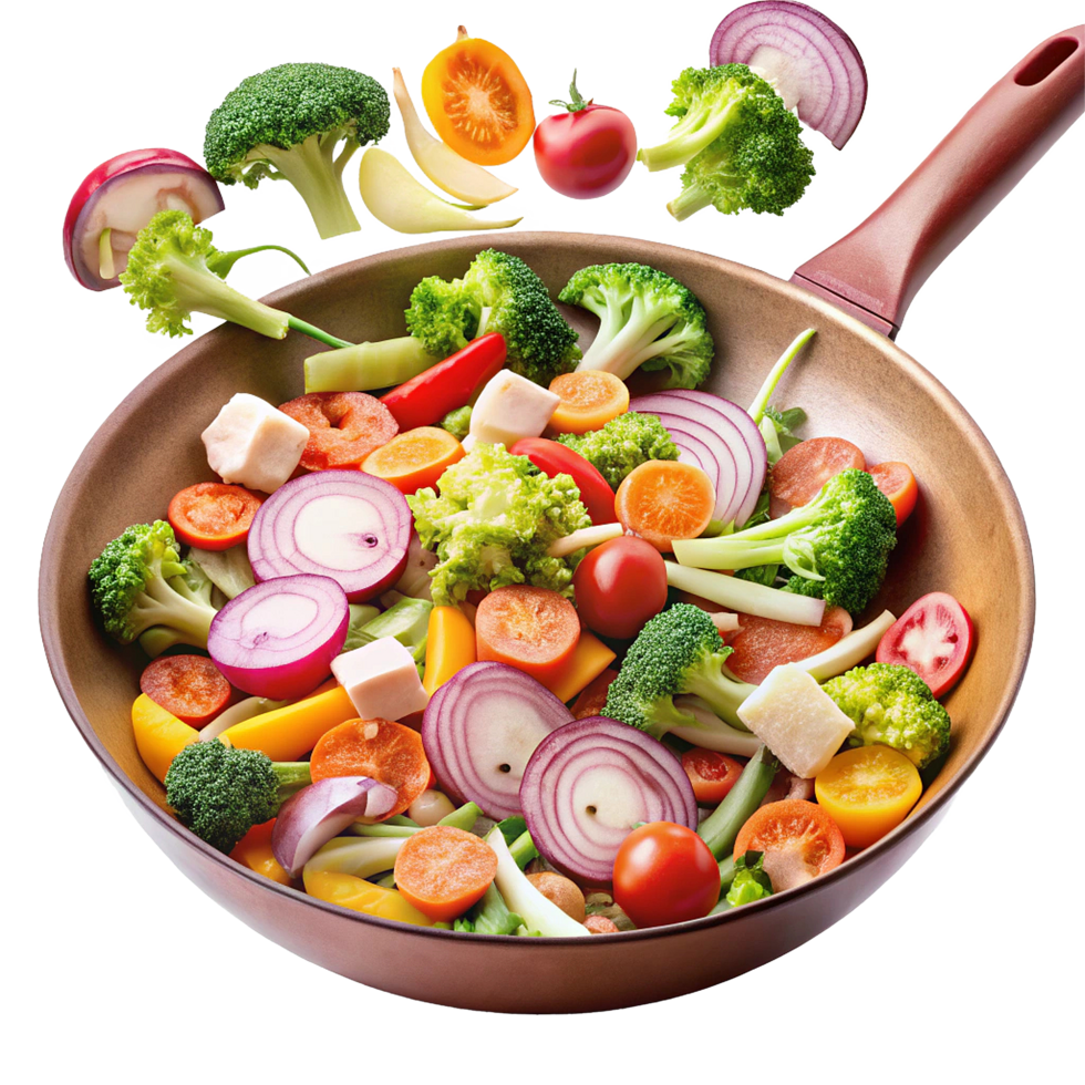 A Delicious and Colorful StirFry of Fresh Vegetables in a Brown Wok png
