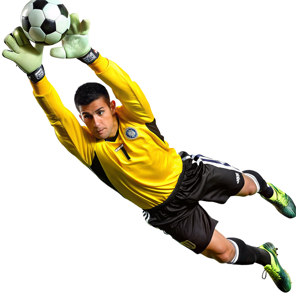 Soccer Goalkeeper Making a Dynamic Dive Save During a Thrilling Match png