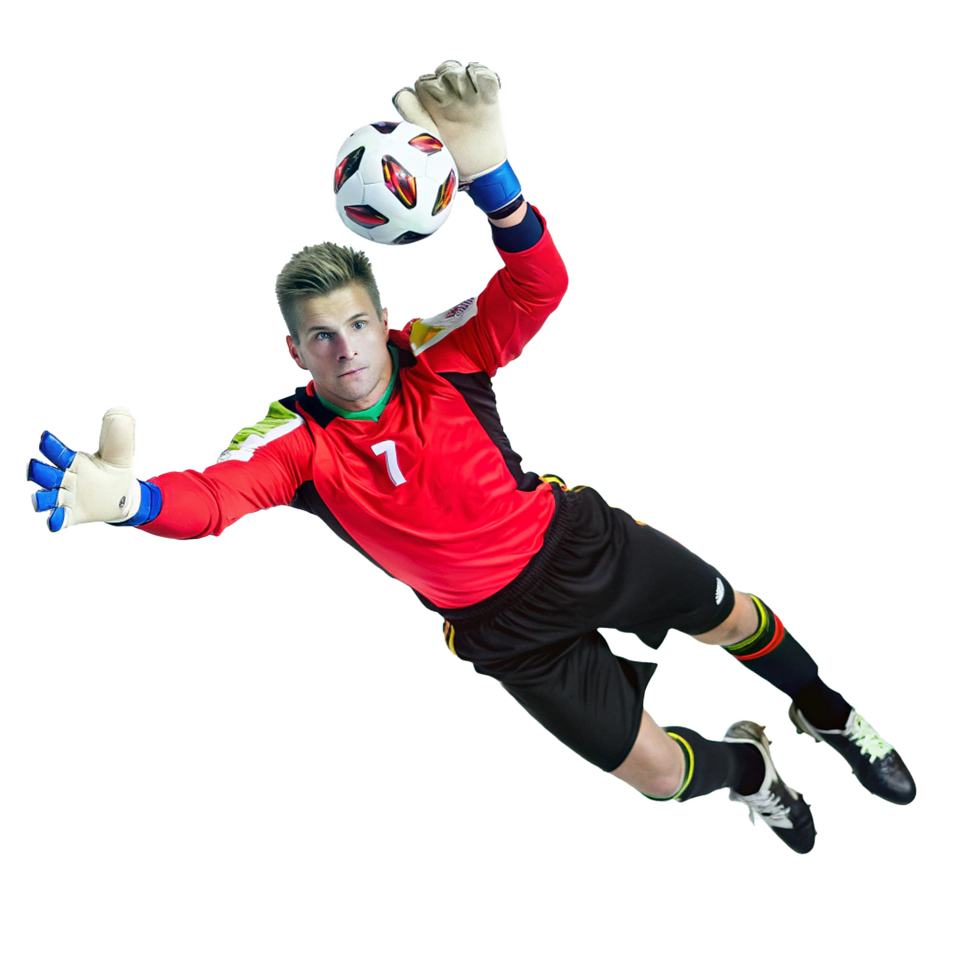 Dynamic Soccer Goalkeeper Making a Spectacular Save in MidAir png