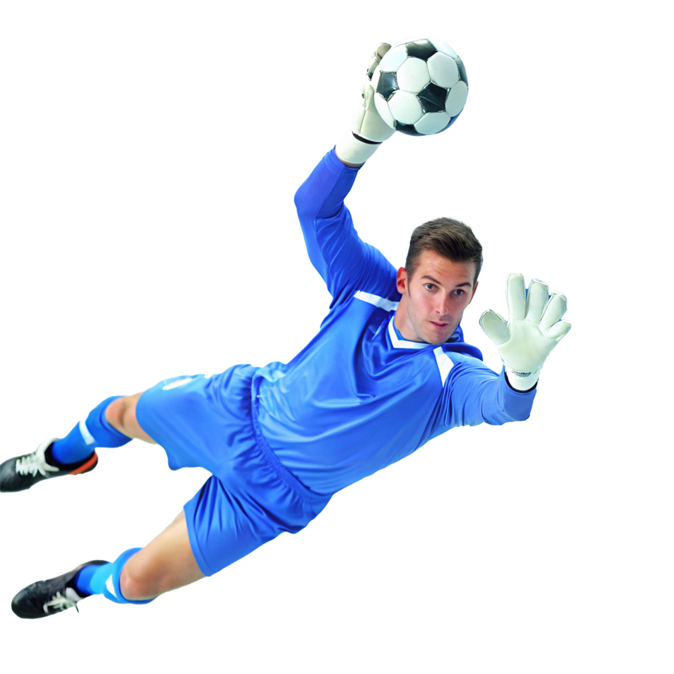 Soccer goalie making a diving save athletic powerful dynamic action shot png