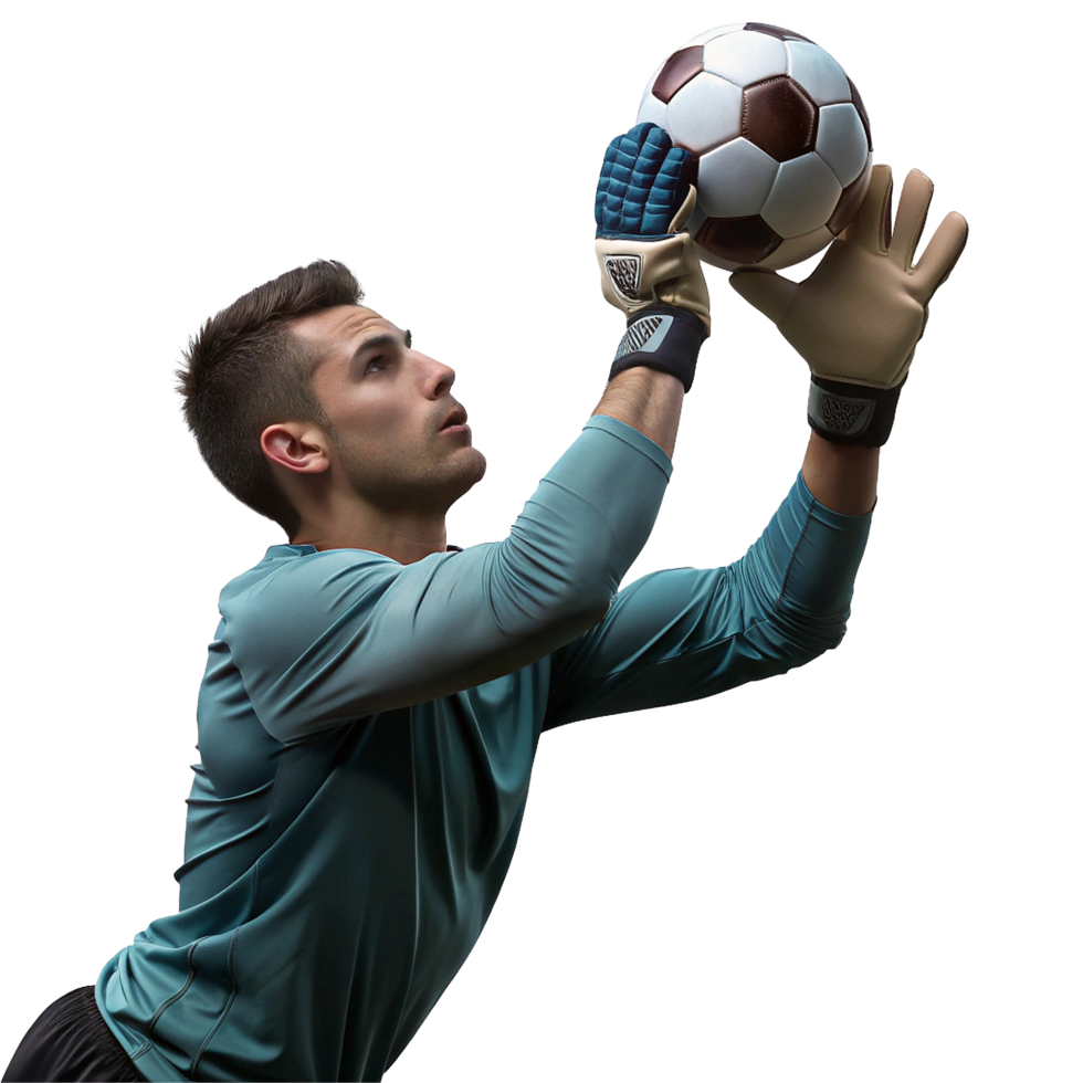 Athletic Young Man Making a Difficult Soccer Save During a Match png