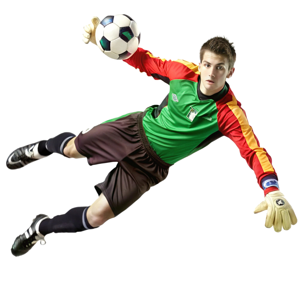 Soccer Goalkeeper Making a Diving Save Dynamic Action Shot png