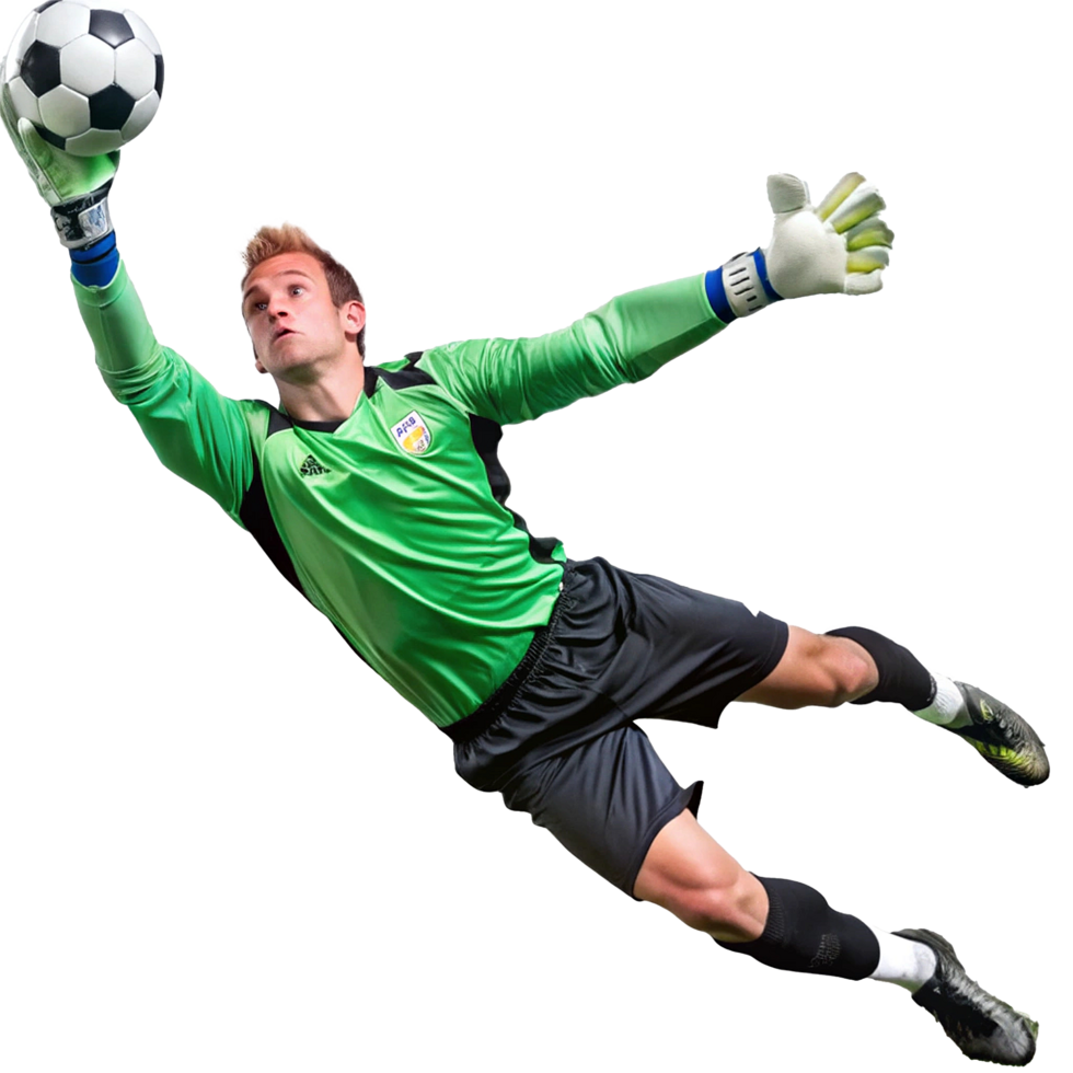 A soccer goalkeeper making a spectacular diving save during a highaction match png