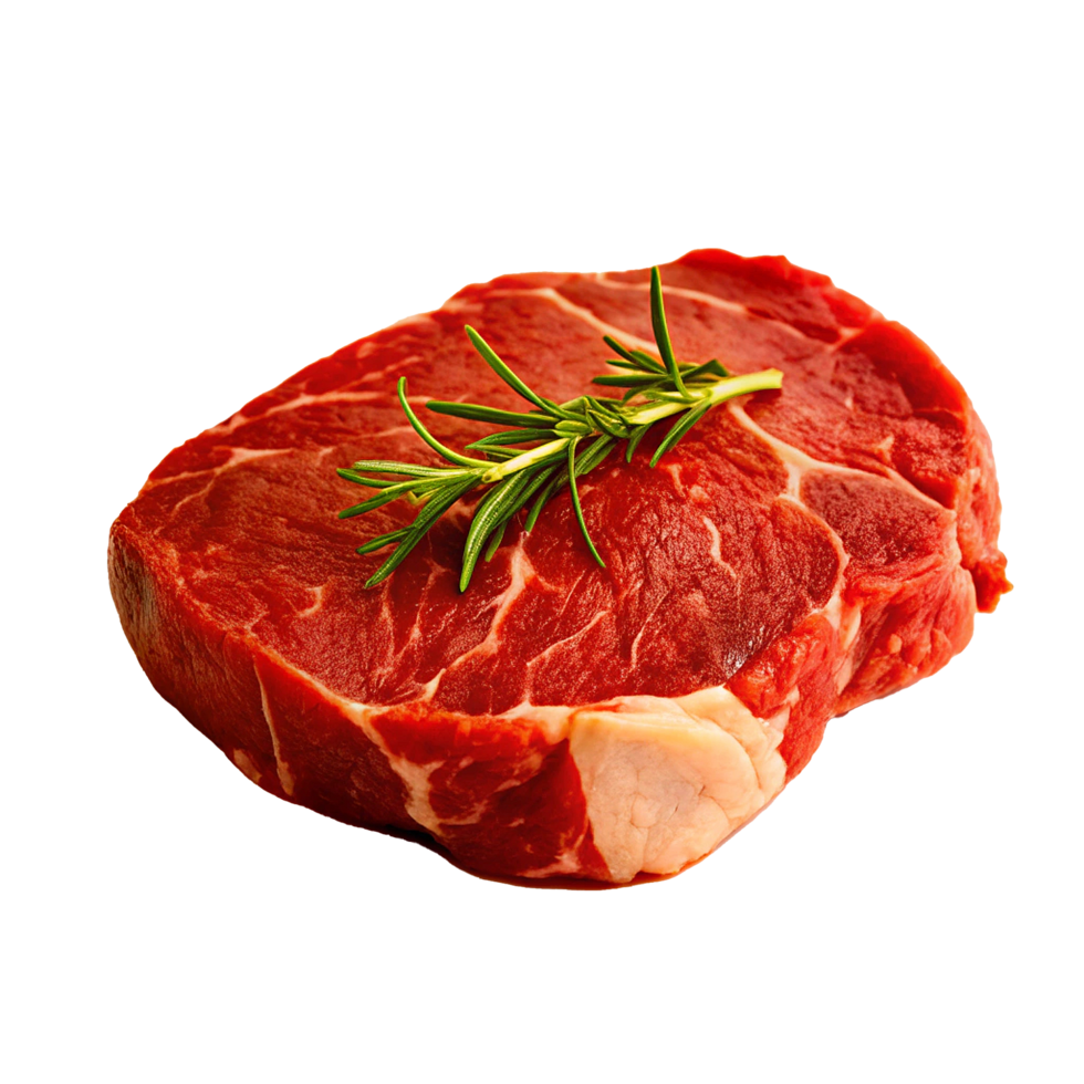 A succulent raw beef steak seasoned with fresh rosemary png