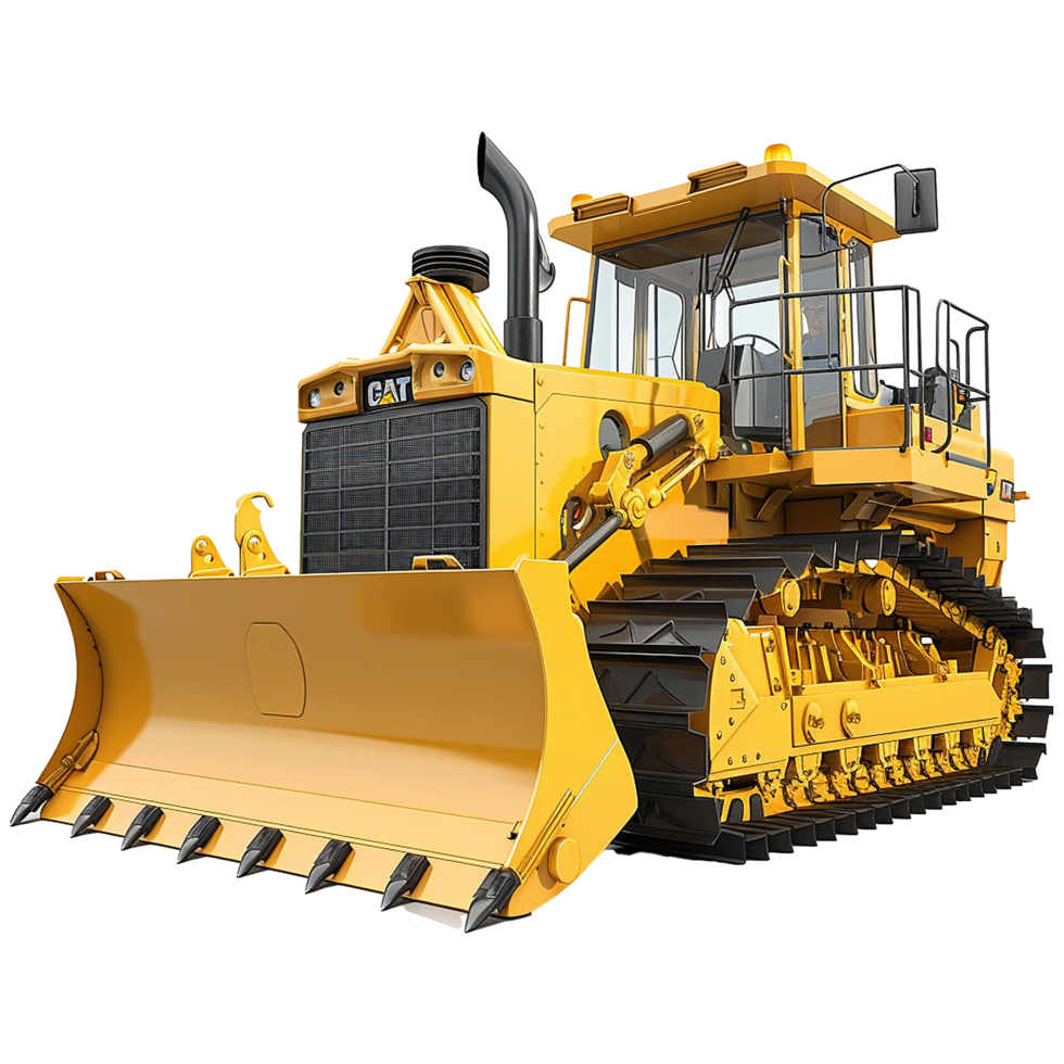 Powerful Yellow Caterpillar Bulldozer with Large Blade and Tracks for Construction and Earthmoving png