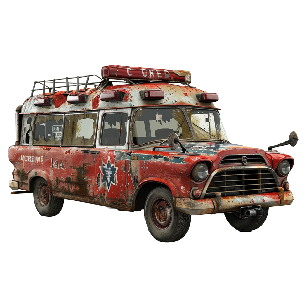 Rusty Vintage Emergency Vehicle Post Apocalyptic Ambulances png