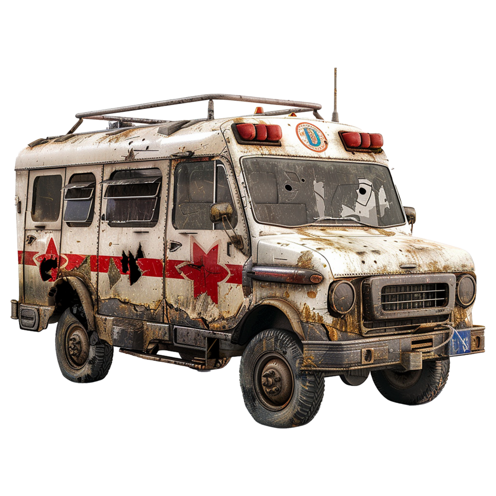 Rusty Old Post Apocalyptic Ambulance Van 3D Render png