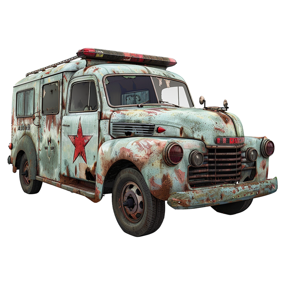 Rusty Ambulance with red star symbol png