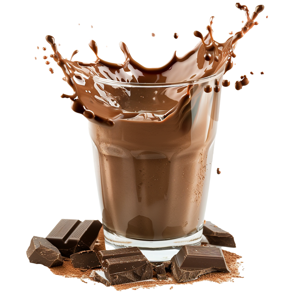 Delicious Chocolate Drink Splashing in Glass with Chocolate Pieces png