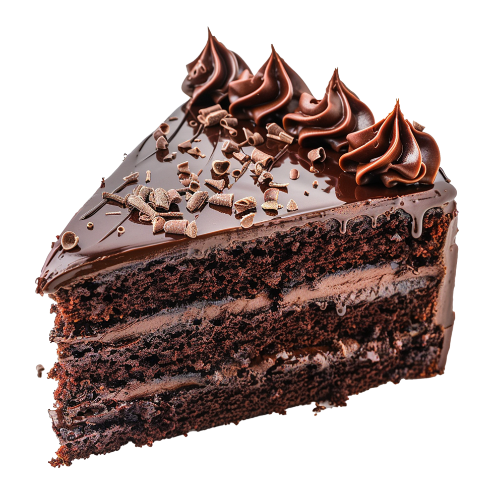 A Delicious Slice of Decadent Chocolate Cake with Chocolate Ganache and Swirls png