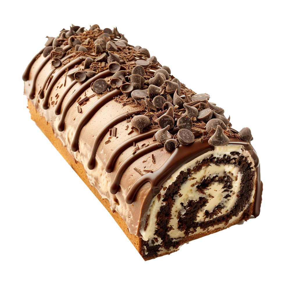 Delicious Chocolate Swirl Ice Cream Cake Roll with Chocolate Chips png