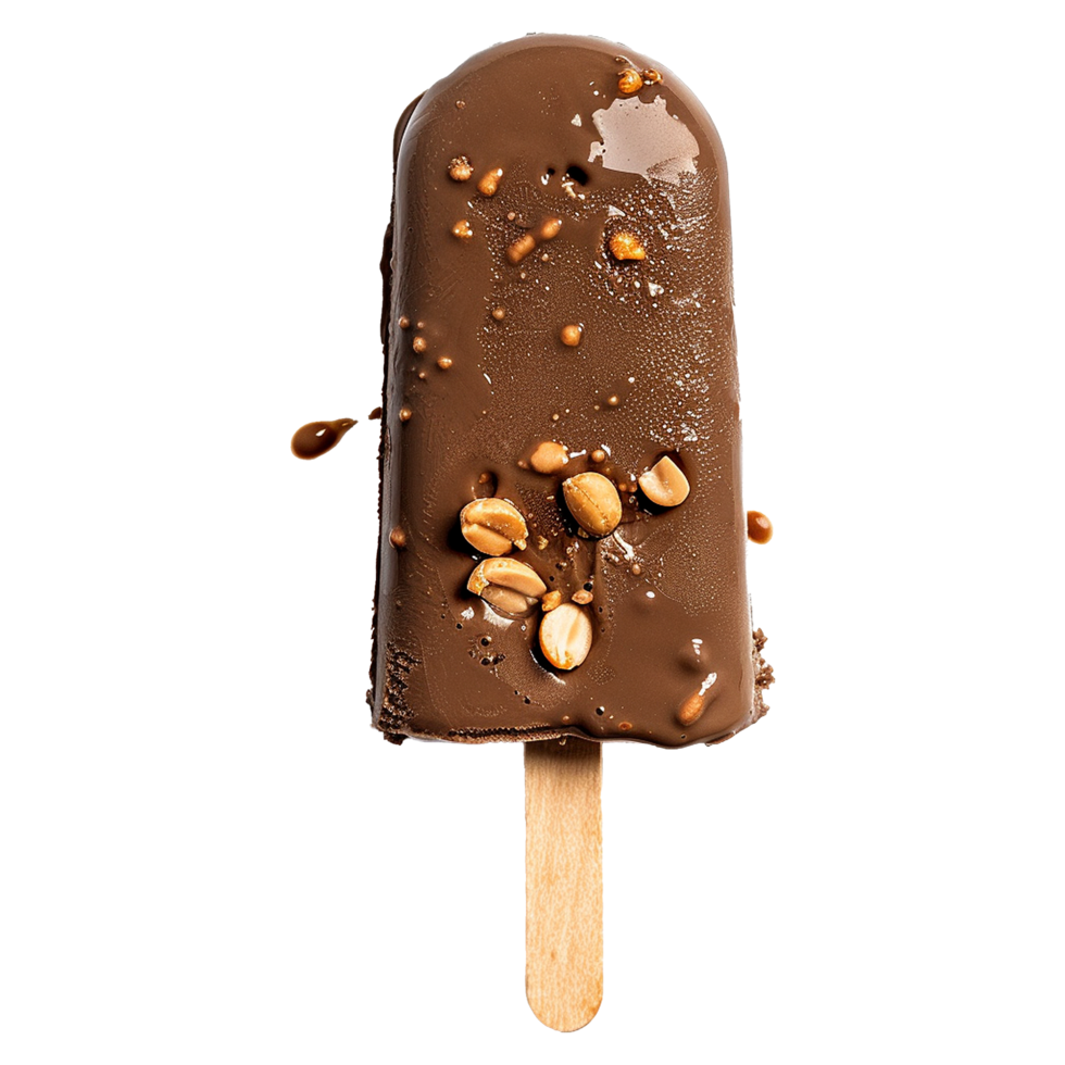 Delicious Chocolate Peanut Ice Cream Bar on Wooden Stick png