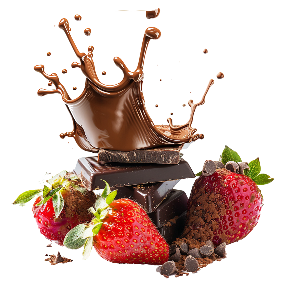 Delicious Chocolate and Strawberry Dessert with Cocoa Powder and Chocolate Chips png