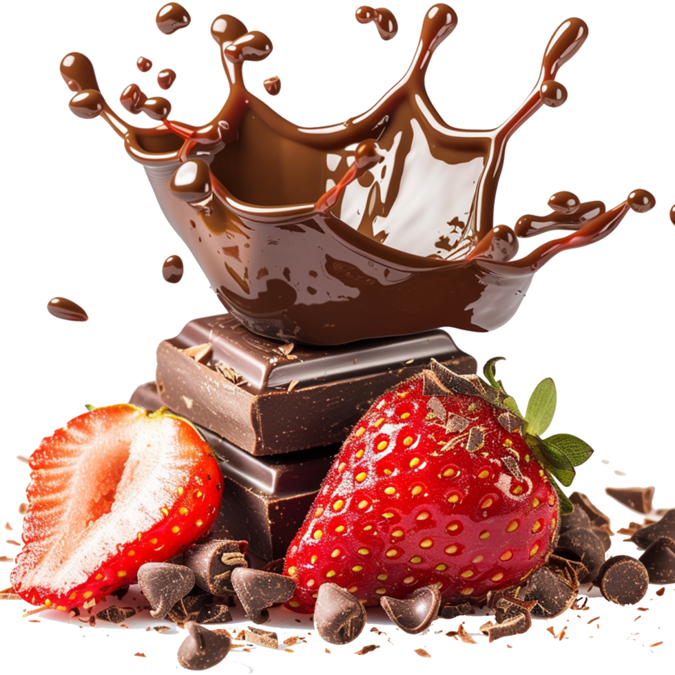 Delicious Chocolate and Strawberry Dessert with Melted Chocolate Splash png