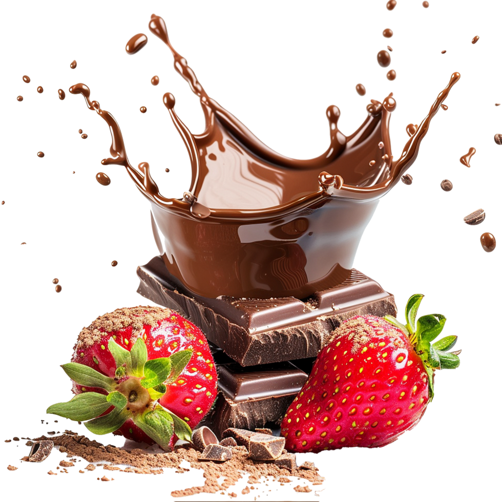 Delicious Chocolate Splash with Strawberries and Chocolate Bars png