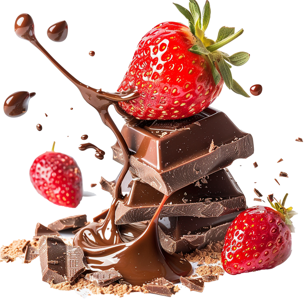 Delicious Chocolate and Strawberries Dessert with Melted Chocolate Sauce Drizzle png