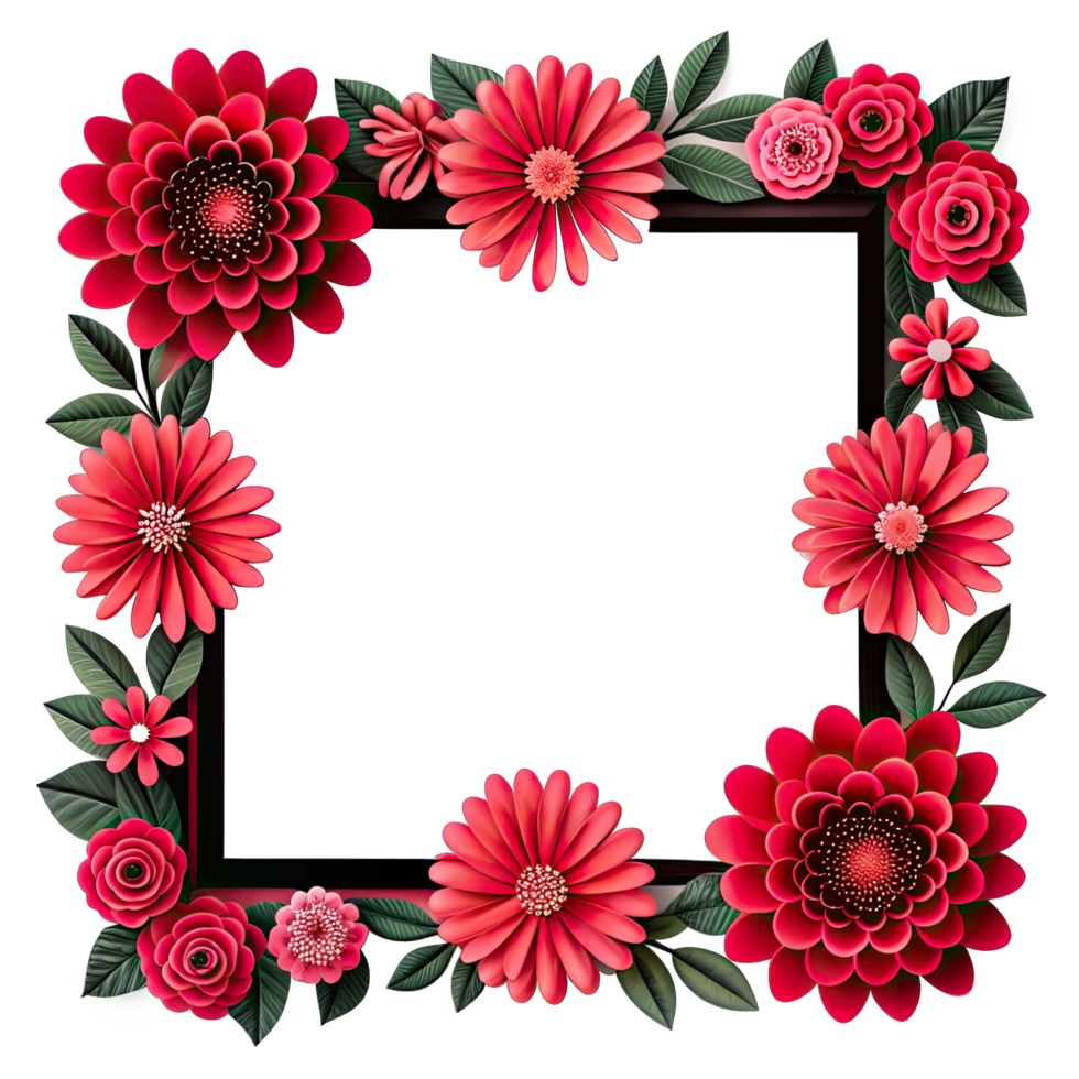 A square frame made of pink paper flowers. png