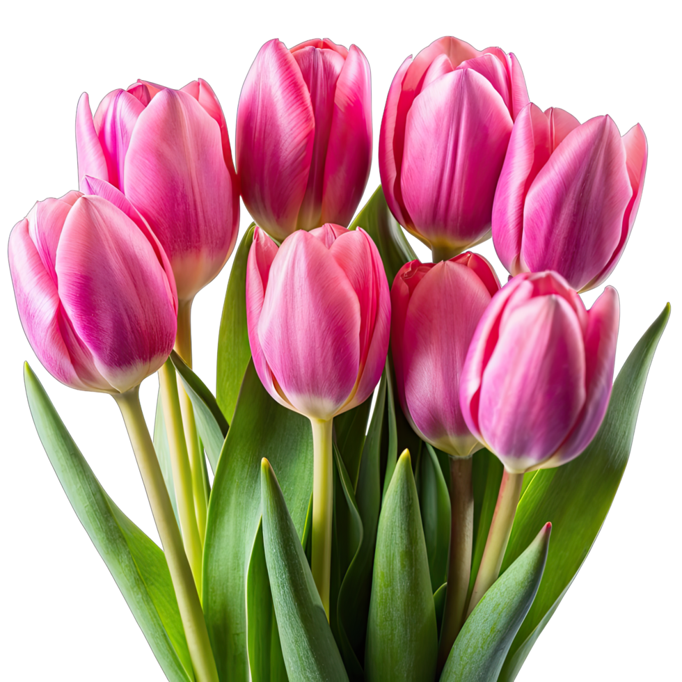 A close-up image of a beautiful bouquet of pink tulips, showcasing the delicate petals and vibrant colors. png