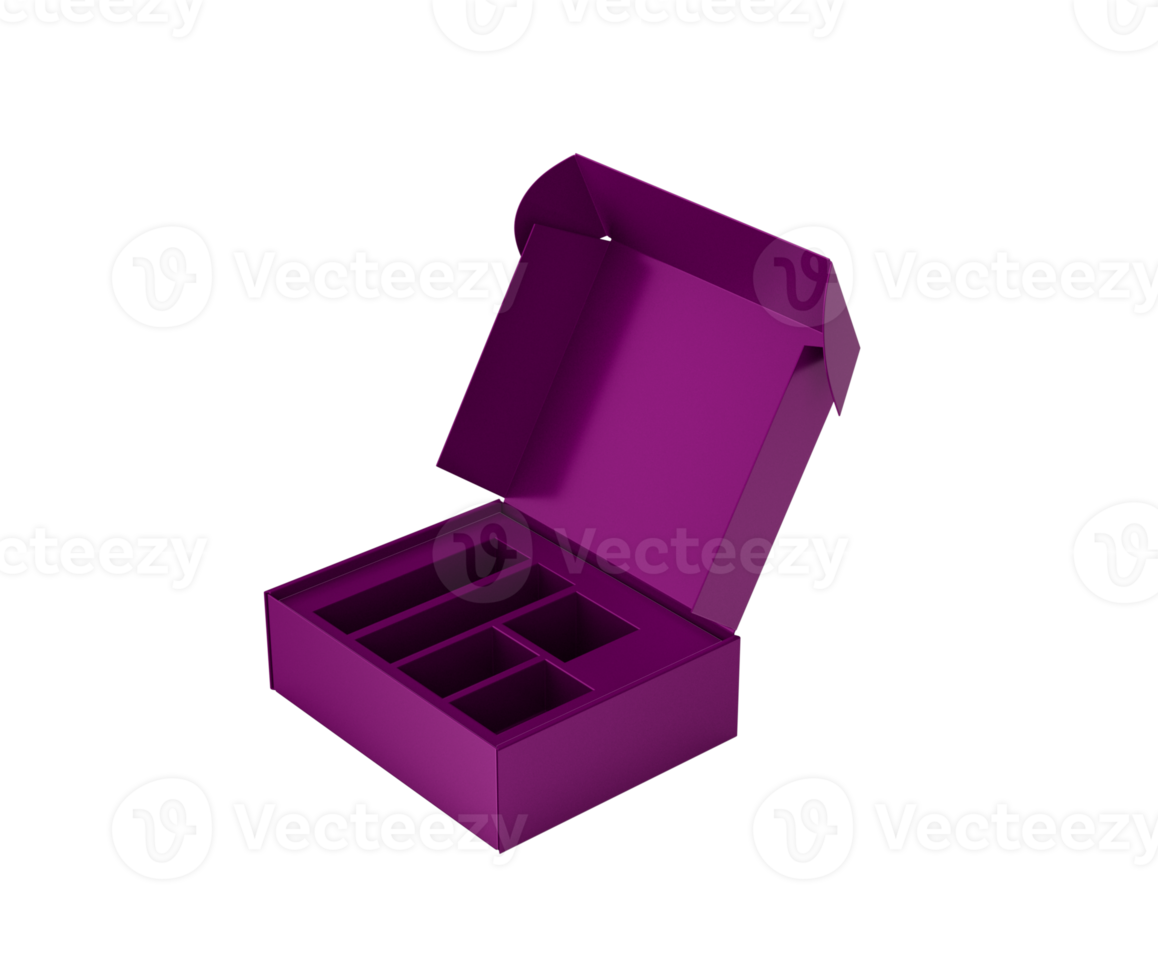 Purple Cardboard Box Open Showcase Mockup Sleek Modern Design For Product Display. 3d Illustration png
