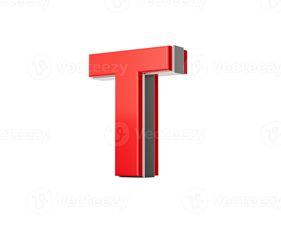 Vibrant Red Capital Letter T Gleams With Its Sleek Design Bold Font With Sharp Edges 3D Illustration png