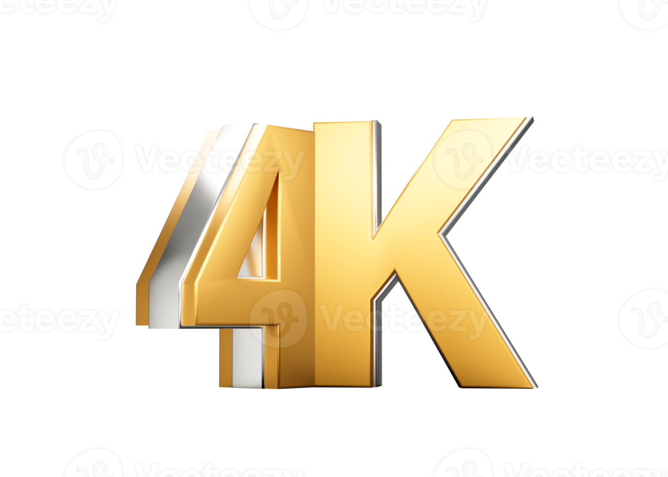 Golden 4K Text With Metallic Gleam Emphasizing Its Milestone Or Resolution Symbolism. 3D Illustration png