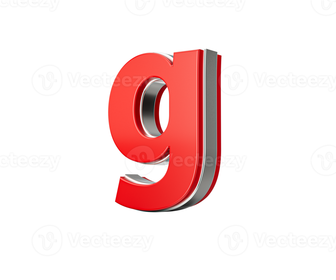 Vibrant Red Small Letter g Gleams With Its Sleek Metallic Design With Sharp Edges 3D Illustration png