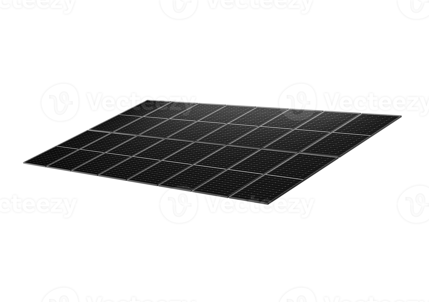 3D model of a photovoltaic solar panel, with multiple solar cells arranged in a grid pattern. 3D Illustration png