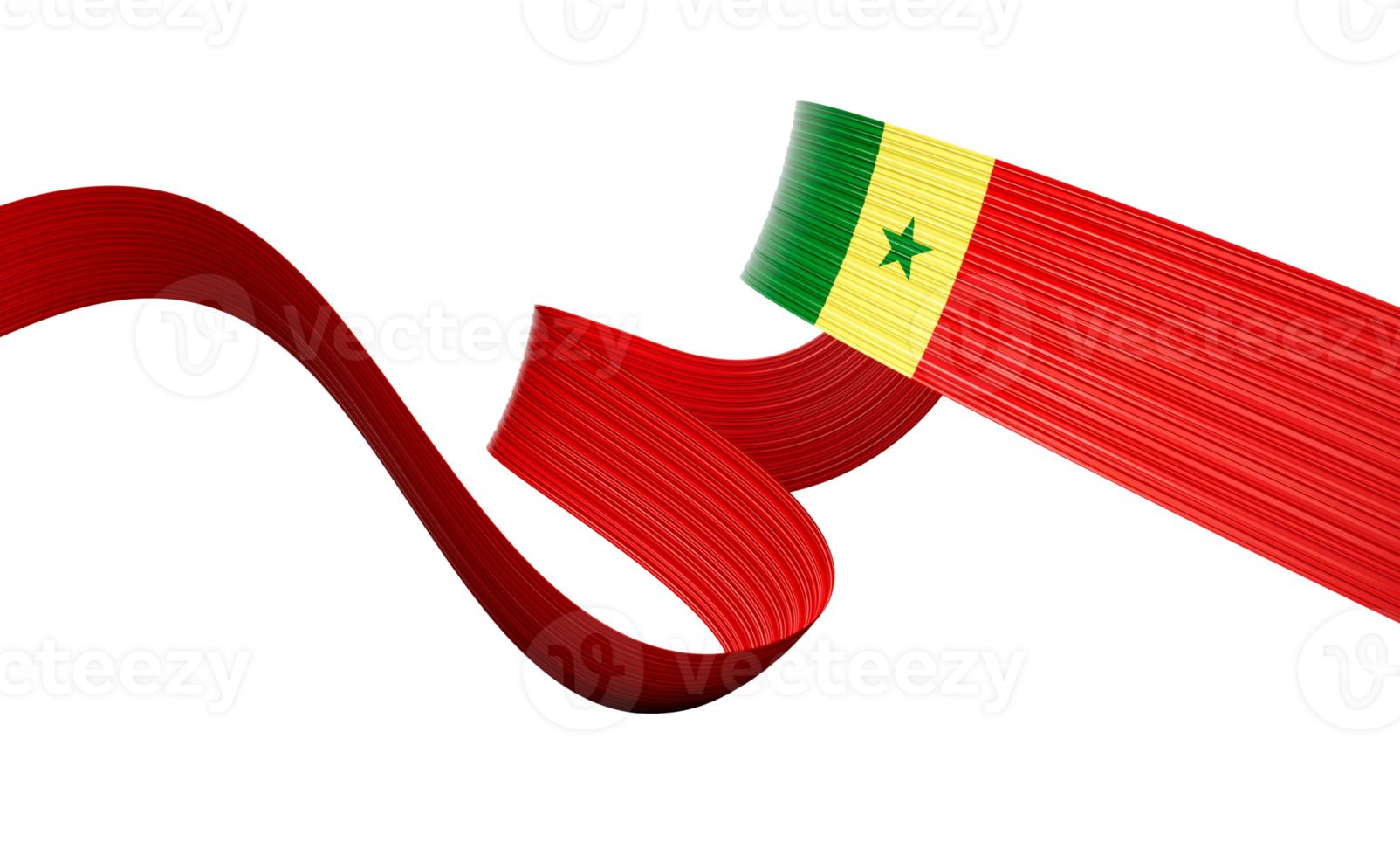 3D representation of the Senegal flag in a wavy, shiny ribbon form. 3D Illustration. png