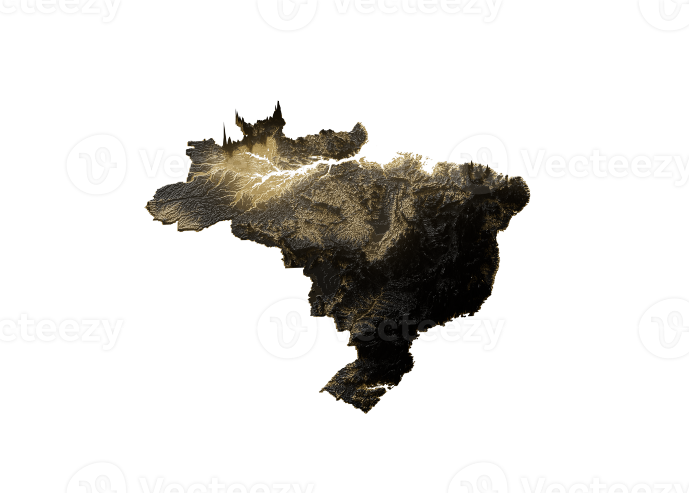 Brazil Map Golden Metallic Texture Map Gold Reserves And Gold Mining Concept. 3D Illustration png