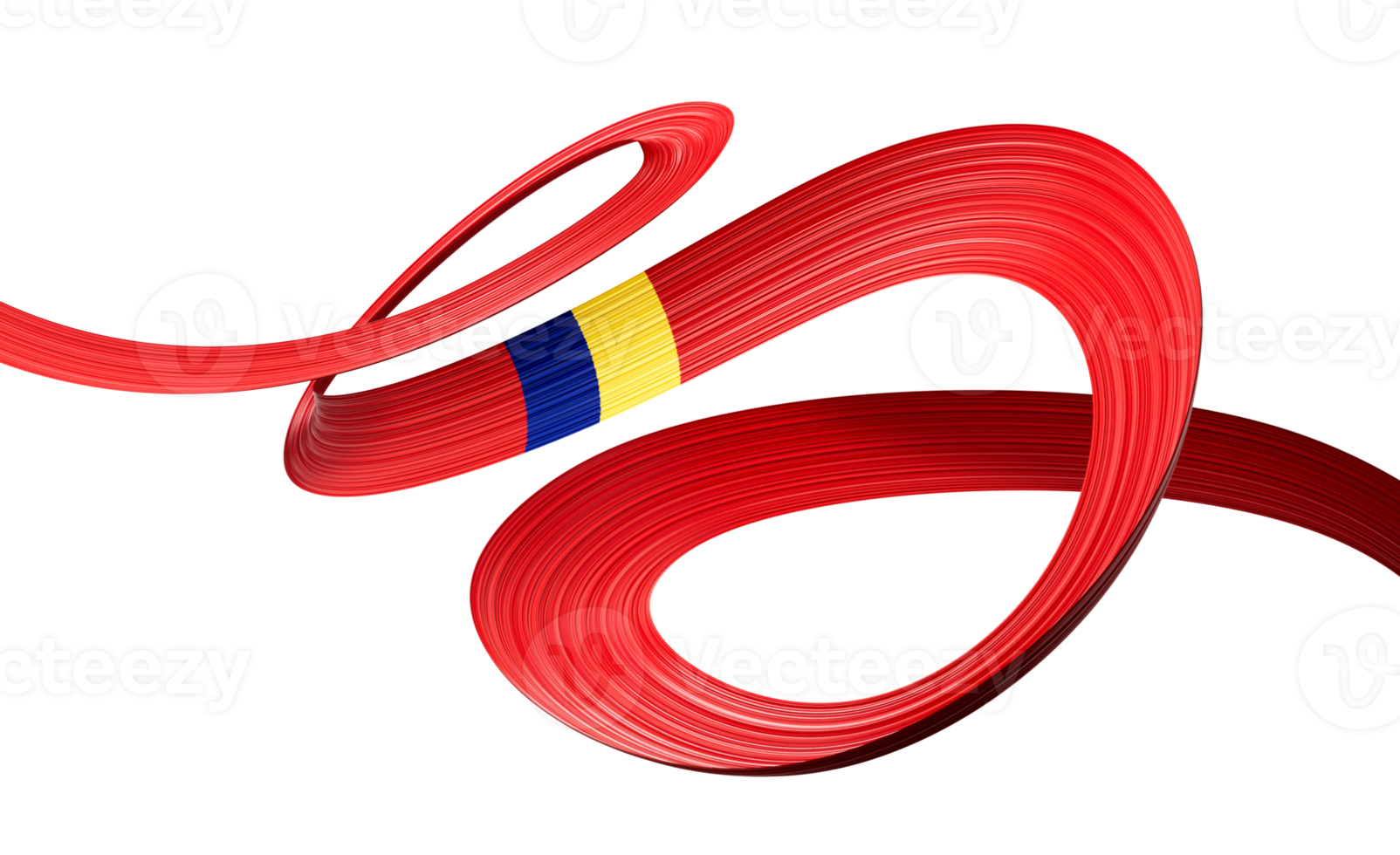 3D Romanian flag illustration with a shiny, waving ribbon effect png