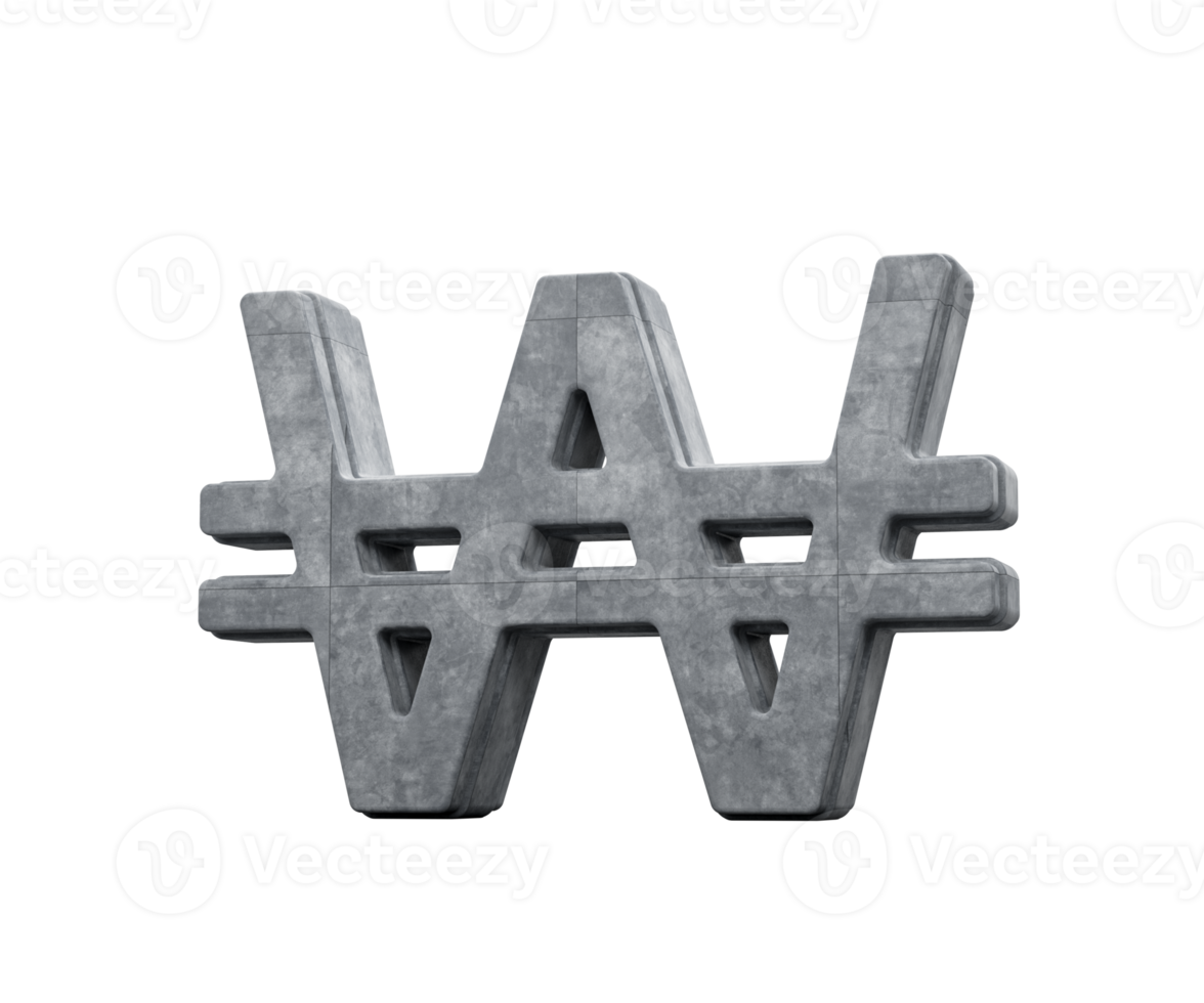 Grey Concrete Textured Korean Won Currency Symbol 3D Illustration png