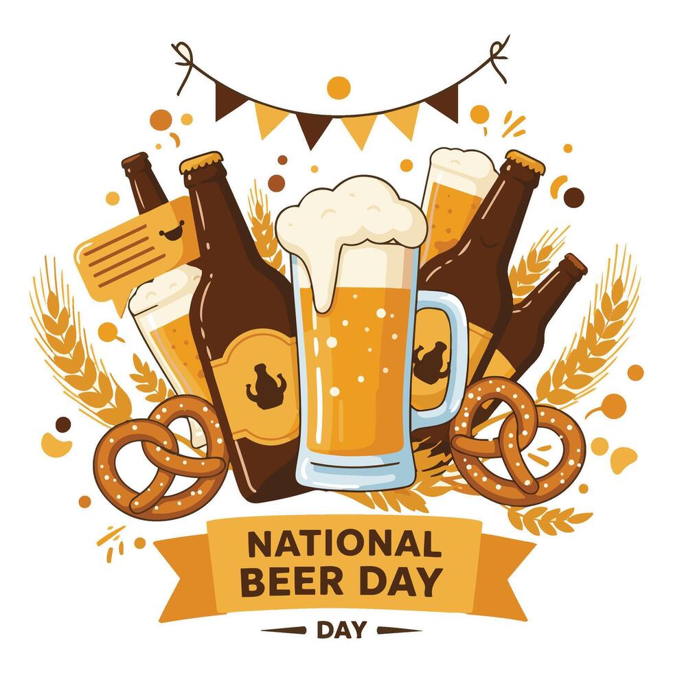 Happy Beer Day Cheers with Smiling Beer Mug and Party Vibes vector